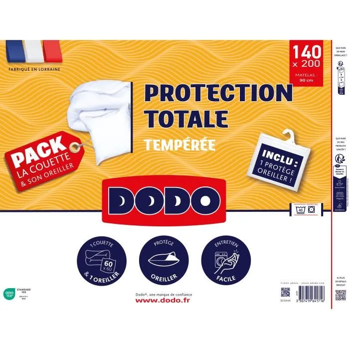 Dodo Paquete de Protección Edredón 200x200 cm con Funda de Almohada y Protector de Almohada - Hecho en Francia 1 Dodo Paquete de Protección Edredón 200x200 cm con Funda de Almohada y Protector de Almohada - Hecho en Francia 1