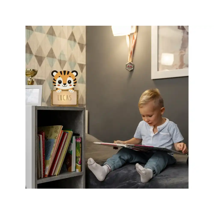 Wondee Lampara de Noche Infantil Personalizable Little Tiger de Madera Sostenible Luz Quit Miedos 2