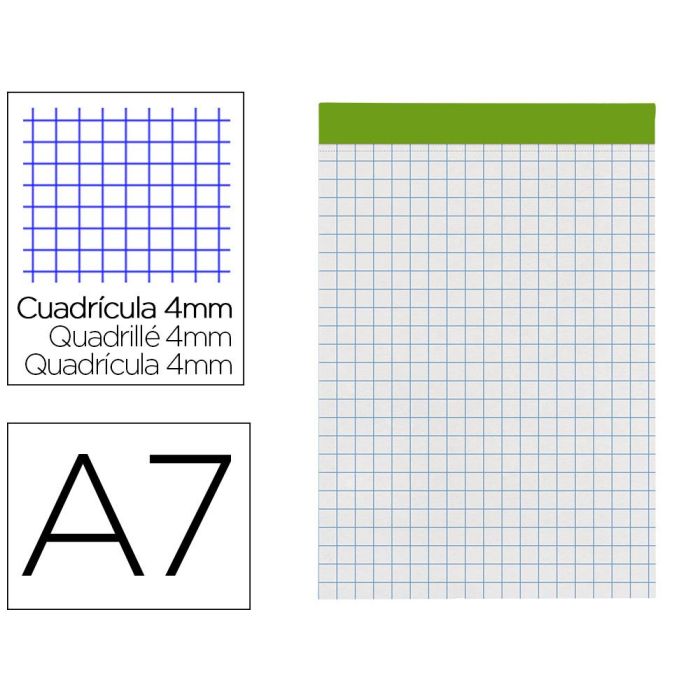 Bloc Notas Liderpapel Cuadro 4 mm A7 80 Hojas 60 gr-M2 Perforado Sin Tapa 10 unidades