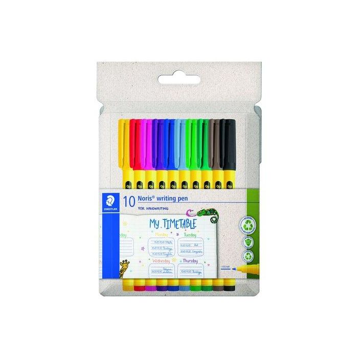 Staedtler Rotuladores Noris Writing Pen 307 Punta Fina C-Surtidos Estuche 10 Ud Reciclado Lavable DRY SAFE