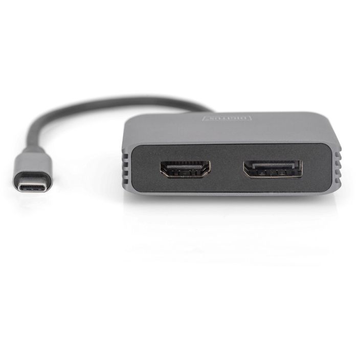 Adapter DIGITUS DP + HDMI Adapter 20cm 4K/30Hz Silber Aluminium Gehäuse 2