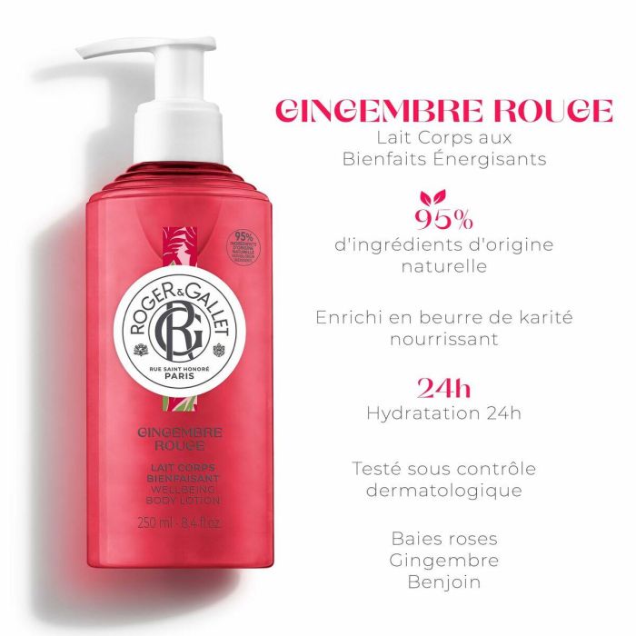 Roger & Gallet Gingembre Rouge Loción Corporal Hidratante 24h con Jengibre y Karité, Aroma Sensual y Afrutado 250 ml 2