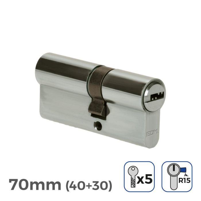 Edm Bombín Níquel 70mm (40+30mm) Leva Larga R15 con 5 Llaves de Seguridad