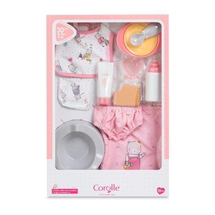 Corolle Mi primera muñeca - Caja de accesorios grande para muñeca de 30 cm - Set completo cuidado y alimentación 1
