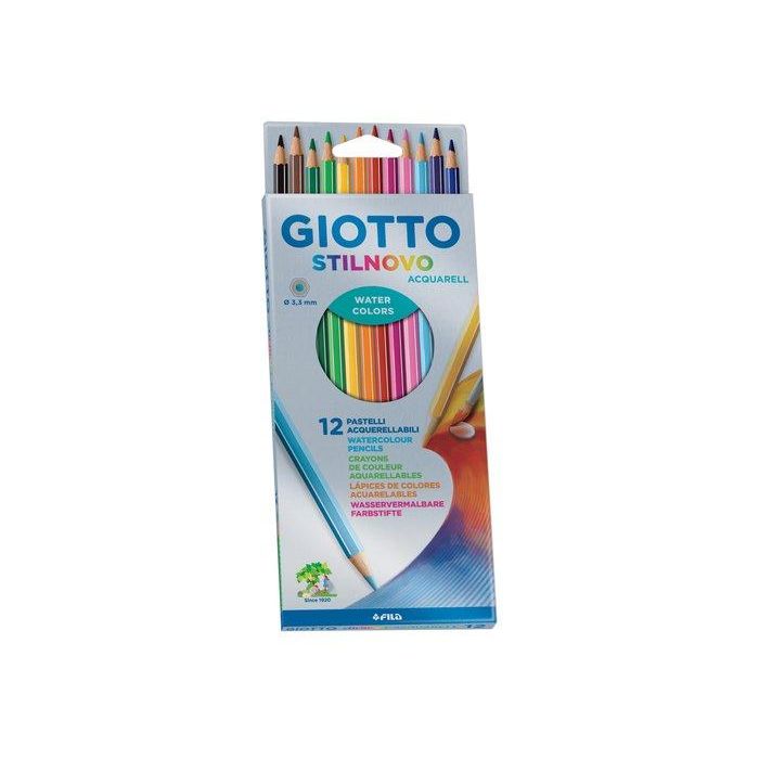 Giotto Lápices de Colores Acuarelables Stilnovo, Caja de 12 Colores Surtidos, Mina 3.3mm, Certificado FSC