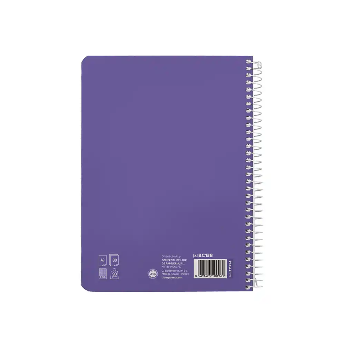 Liderpapel Cuaderno Espiral A5 Pautaguía Tapa Dura 80 Hojas 90gr Cuadro Pautado 5mm Lila 2 Liderpapel Cuaderno Espiral A5 Pautaguía Tapa Dura 80 Hojas 90gr Cuadro Pautado 5mm Lila 2