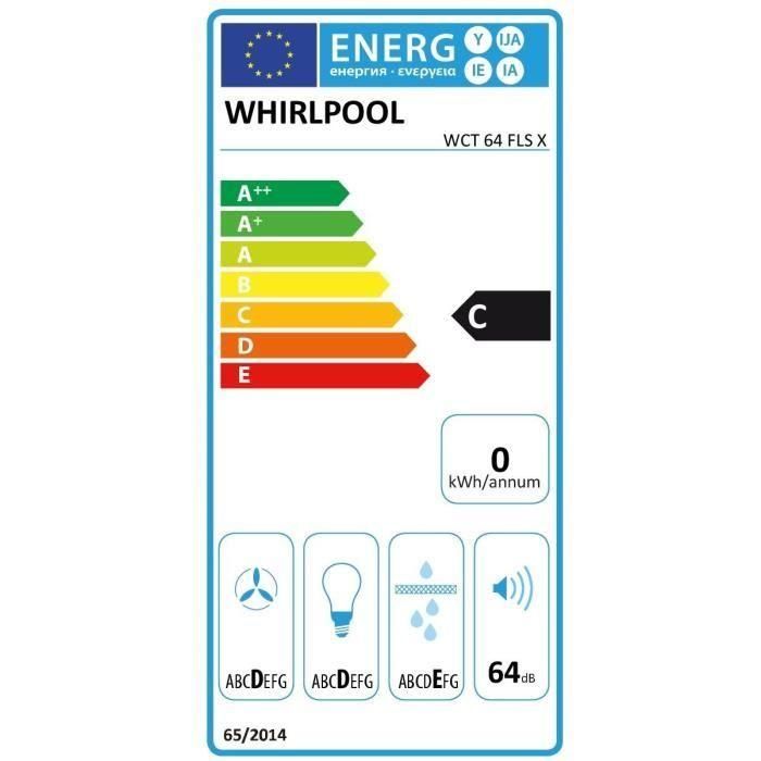 Whirlpool WCT64FLSX Campana Integrada 53 cm Acero Inoxidable 332 m³/h 64 dB 3 Velocidades Control Mecánico Filtro Carbón LED 3