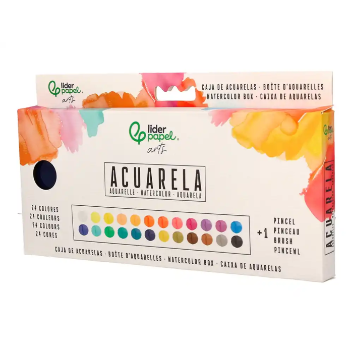 Liderpapel Acuarela con Pincel, Estuche Metálico, 24 Colores Surtidos, Ideal para Artistas 3
