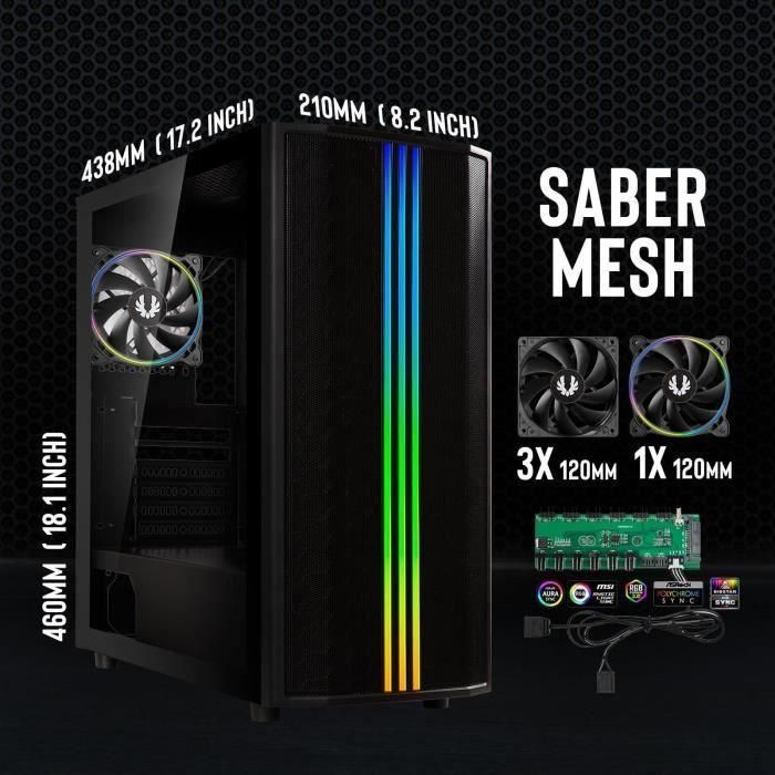 Caja de PC sin fuente de alimentación - BITFENIX Sabre Mesh (Negro) - Torre media - Formato ATX 1 Caja de PC sin fuente de alimentación - BITFENIX Sabre Mesh (Negro) - Torre media - Formato ATX 1