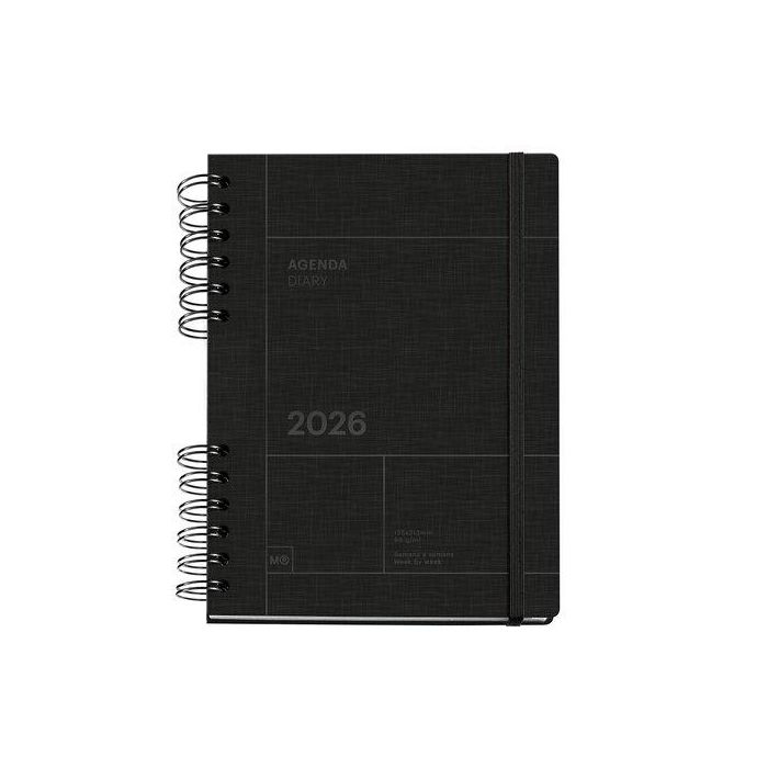 Agenda Anual (2026) Miquelrius Trends Back To Basics Wire-O Tapa Extra Con Goma Plus 155X213 S/V Apais. Negro