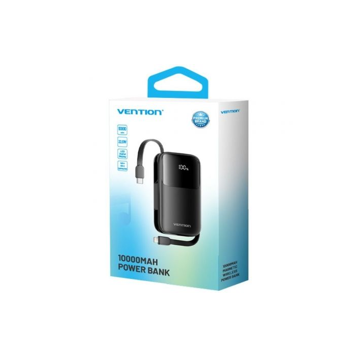 Vention Power Bank 10000mAh I11BA 22.5W Negra con Cables USB Tipo-C y Lightning Integrados 1