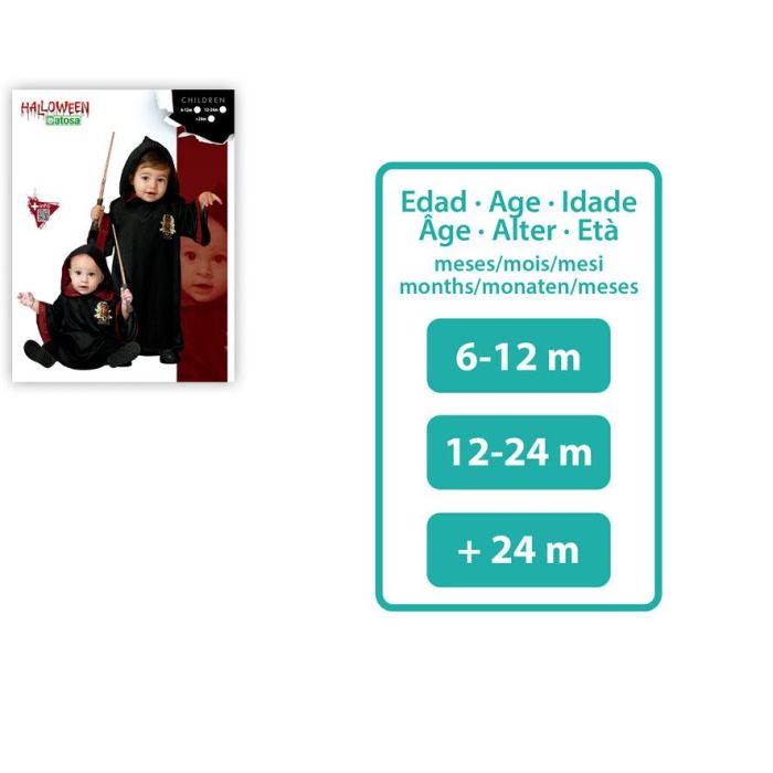 Disfraz Bebé Estudiante de Magia Unisex, Túnica Negra con Capucha y Escudo Dorado, para Carnaval, Fiestas y Juegos 12-24 Meses 1