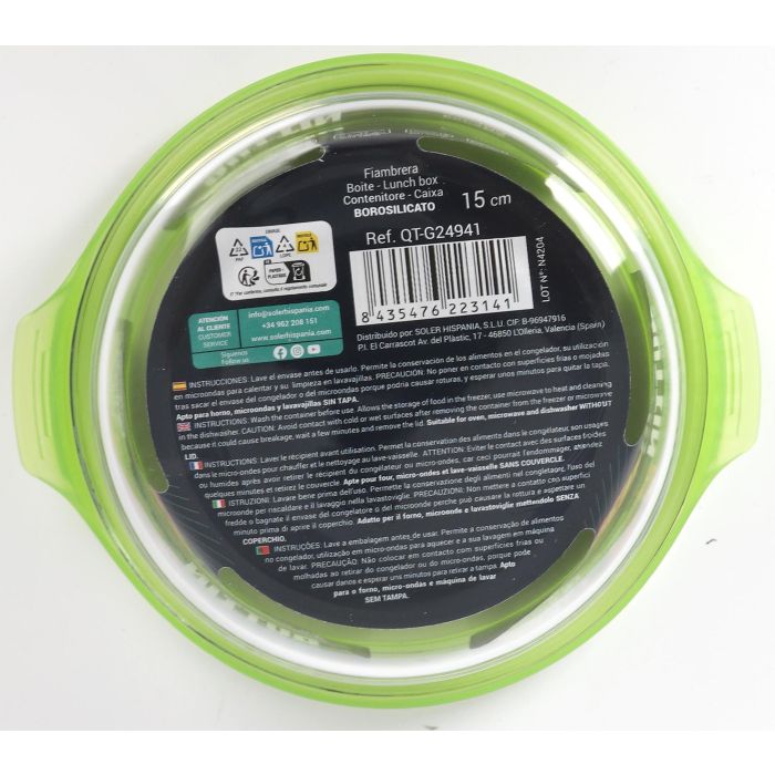 Fiambrera Redonda con Tapa Verde 15 cm Quttin (6 Unidades) 3 Fiambrera Redonda con Tapa Verde 15 cm Quttin (6 Unidades) 3