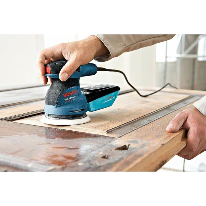 Bosch Professional GEX 125-1 AE Lijadora Excéntrica 125 mm 250W con Velocidad Variable y Caja Microfiltro 4