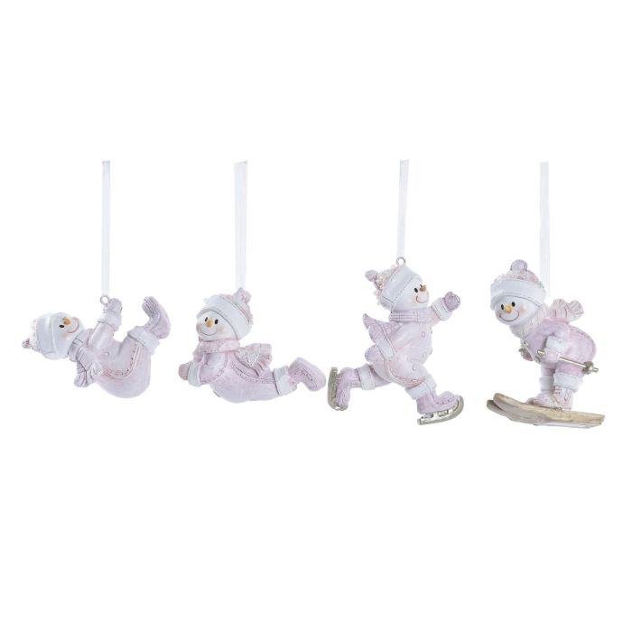 DKD Home Decor Decoración Colgante Navidad Fantasía Resina Rosa Blanco 4x8.5x7.5 cm (8 Unidades, Surtido Aleatorio)