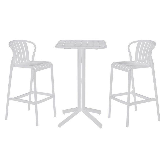 Conjunto de Mesa con 2 Sillas Home ESPRIT Blanco Metal Polipropileno 60 x 60 x 102 cm Conjunto de Mesa con 2 Sillas Home ESPRIT Blanco Metal Polipropileno 60 x 60 x 102 cm