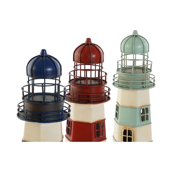Faro Atlantico DKD Home Decor Azul Marino Rojo 13 x 32 x 13 cm (3 Unidades) 1