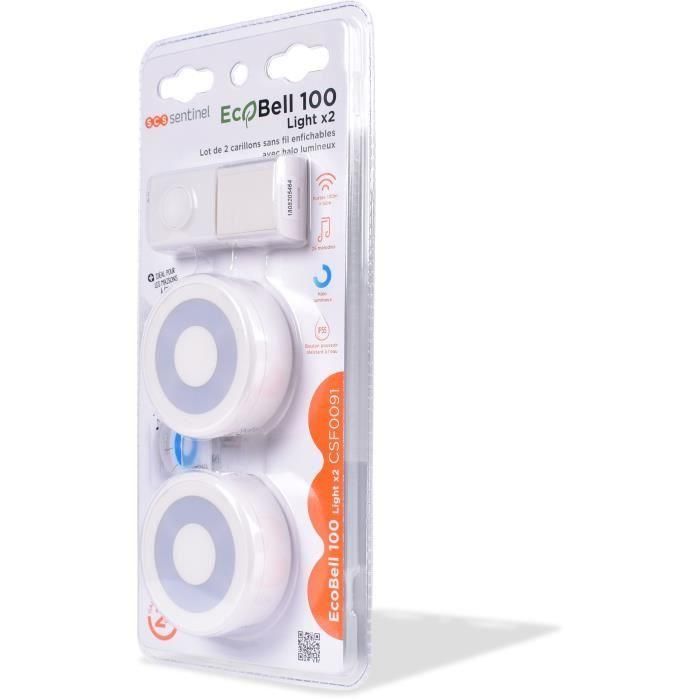 SCS SENTINEL EcoBell 100 Light x2 Juego 2 Timbres Inalámbricos Enchufables Sin Batería con 1 Pulsador, Luz Halo, IP55, 150m Alcance 1 SCS SENTINEL EcoBell 100 Light x2 Juego 2 Timbres Inalámbricos Enchufables Sin Batería con 1 Pulsador, Luz Halo, IP55, 150m Alcance 1