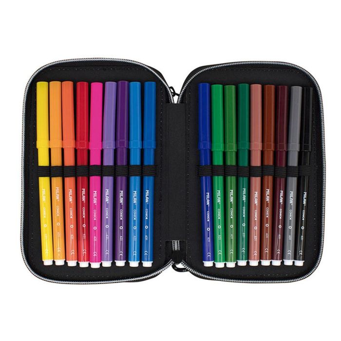 Milán Plumier Sunset 2 pisos, negro y verde, con material escolar incluido 1
