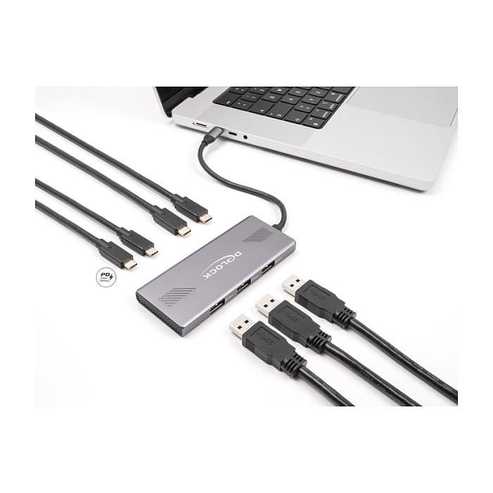 Delock 64313 - Hub USB 3.2 Gen 2 de 7 Puertos (4x USB-C, 3x USB-A), 10 Gbps, Power Delivery 80 W, Aluminio Gris 1