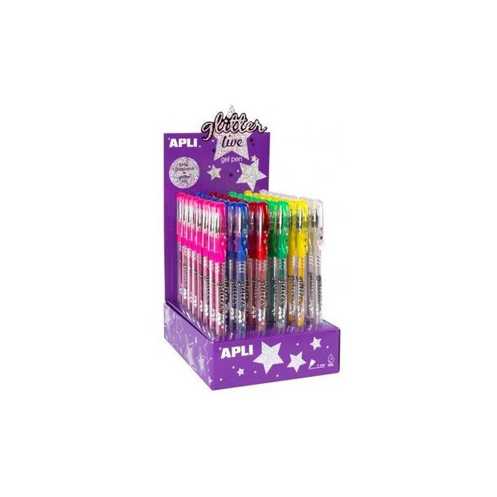 Apli Bolígrafo Gel Pen Glitter Live Colores Surtidos -Expositor 48U- Apli Bolígrafo Gel Pen Glitter Live Colores Surtidos -Expositor 48U-