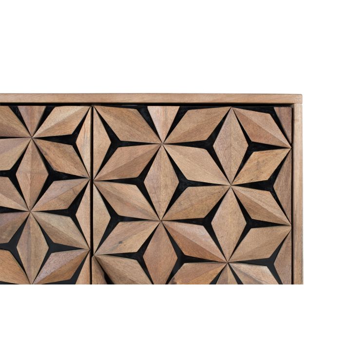 Aparador Hecho en Madera Maciza de Mango con Frontal Tallado a Mano - Estilo Rustico-Contemporáneo