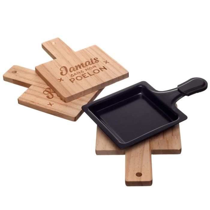 Juego de 4 Salvamantel Raclette Bistrot Madera de Pino con Frase Grabada 10x13.5 cm 4