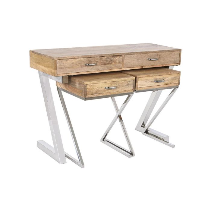 DKD Home Decor Consola Loft con 2 Mesitas Auxiliares, Set 3 Piezas, Mango y Acero Cromado, Marrón Claro Plateado 110x41.5x76 cm DKD Home Decor Consola Loft con 2 Mesitas Auxiliares, Set 3 Piezas, Mango y Acero Cromado, Marrón Claro Plateado 110x41.5x76 cm