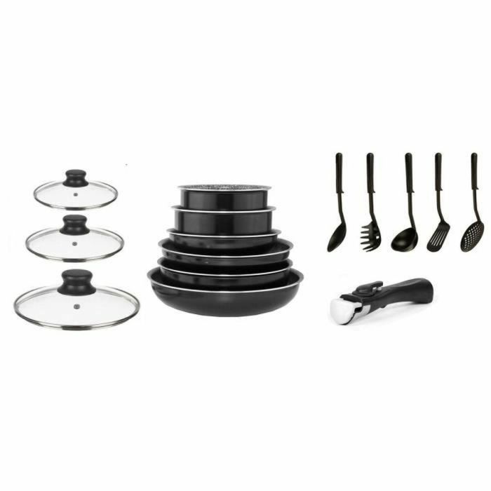 Arthur Martin Batería de Cocina Extraíble 15 Piezas Antiadherente PFOA Free de Aluminio, Apta Inducción y Horno 16-26 cm
