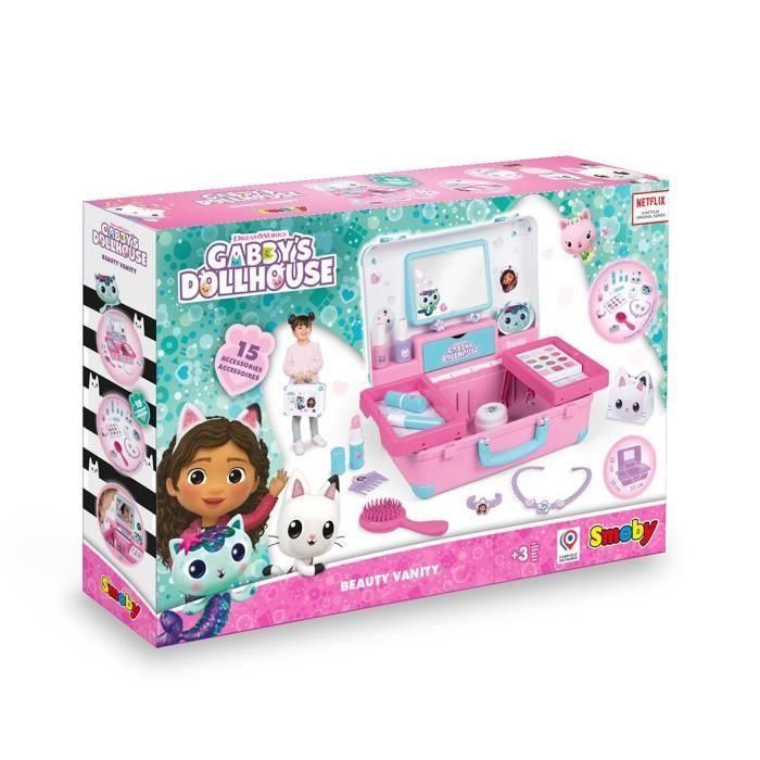 Smoby - Gabby y la Casa Mágica - Maleta de belleza fácil de transportar - 13 accesorios incluidos: peinado, uñas, maquillaje - 5