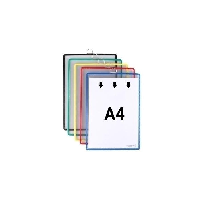 Djois Funda para colgar DIN A4 anilla metálica PVC antirreflejo colores surtidos, pack de 5 unidades para pizarras