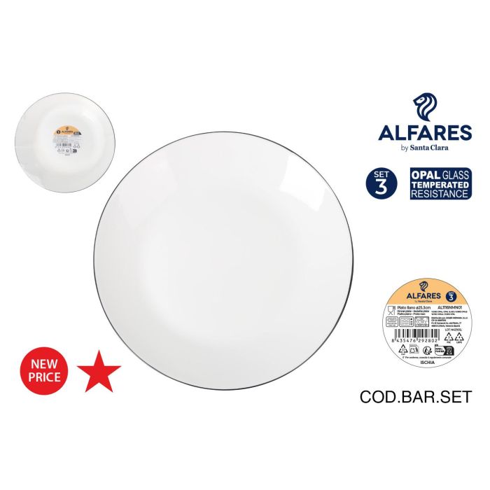 Inde Set de 3 Platos Llanos Ischia, Vidrio Opal Negro, Diámetro 25.3 cm (4 Cajas) Inde Set de 3 Platos Llanos Ischia, Vidrio Opal Negro, Diámetro 25.3 cm (4 Cajas)