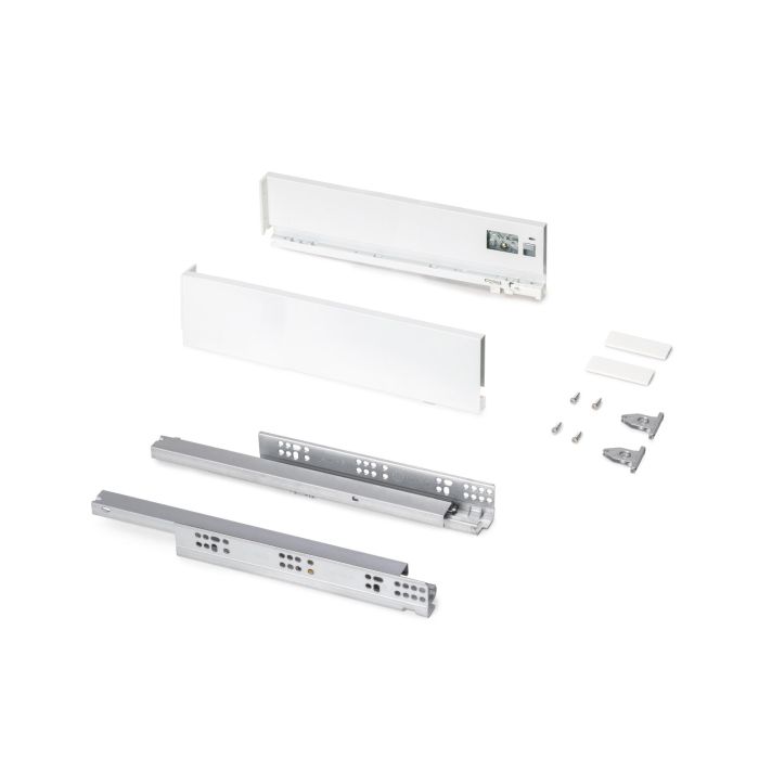 Emuca Cajón exterior Protone 30kg con guías de extracción total y cierre suave, Altura 93mm, profundidad 400mm, Acero, Pintado blanco