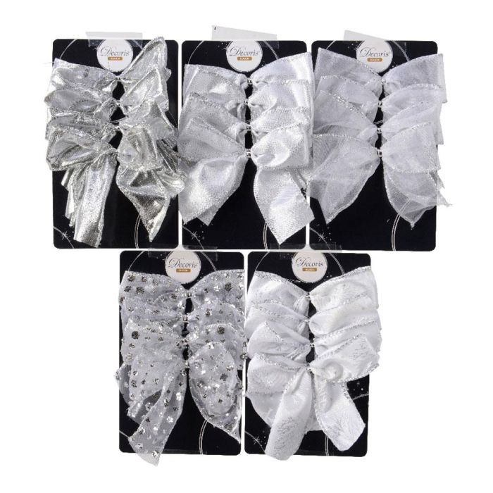 Lazos de poliéster plata y blanco para decoración, surtidos con alambre, 3.8cm x 11.4cm x 8.9cm 0 Lazos de poliéster plata y blanco para decoración, surtidos con alambre, 3.8cm x 11.4cm x 8.9cm 0