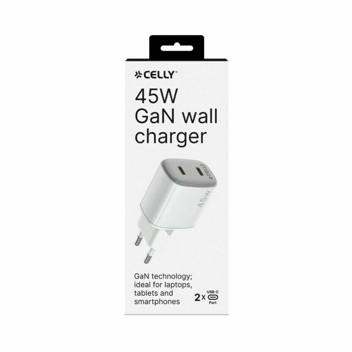 Cargador de Pared Celly UPTC2USBC45WWH Blanco 1 Cargador de Pared Celly UPTC2USBC45WWH Blanco 1
