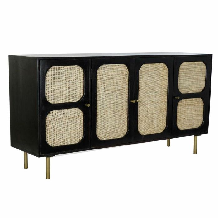 DKD Home Decor Buffet Moderno Negro Natural de Mango y Ratán con 4 Puertas, 3 Estanterías y Desmontable, 150 x 40 x 78 cm