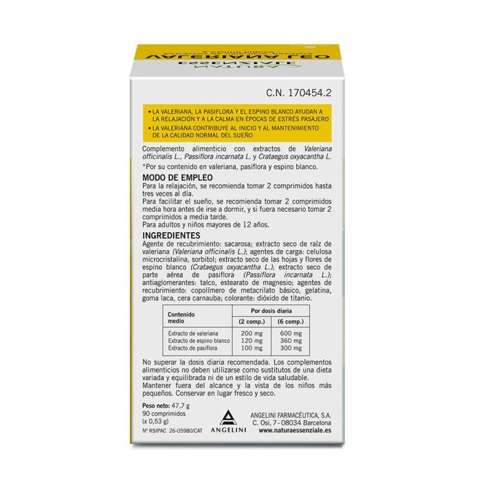 Natura Essenziale Valeriana Leo 90 Comprimidos - Complemento Alimenticio Para La Tranquilidad Y Calma Con Valeriana, Pasiflora Y Espino Blanco