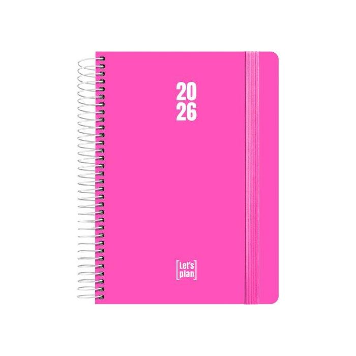 Agenda Anual (2026) Grafoplas Polipropileno Espiral Tapa Pp Con Goma A5 210X150 D/P Rosa Fluor