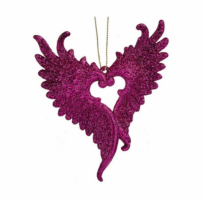 Adorno Navideño Alas de Ángel Fucsia Plástico Purpurina 12 x 13 x 2,5 cm (24 Unidades) 1