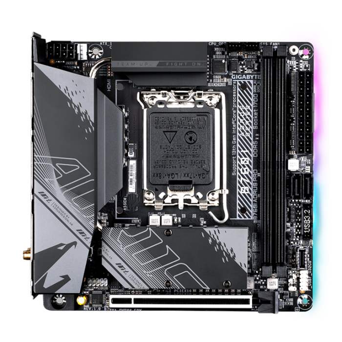 GIGABYTE B760I AORUS PRO Placa Base Intel B760 Express LGA 1700 mini ITX, DDR5 hasta 8000MHz, Wi-Fi 6E, LAN 2.5GbE 1
