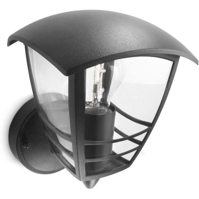 Philips Aplique Exterior Creek Lámpara de Pared H20cm Negro Aluminio con Difusor Policarbonato Transparente Forma Linterna Diseño Curvo 1