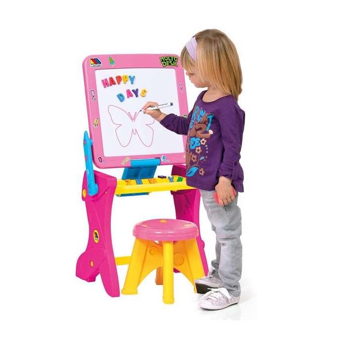 Molto Pupitre Magnético Infantil Rosa con 30 Accesorios, Pizarra de 90 cm para Niños y Niñas 3