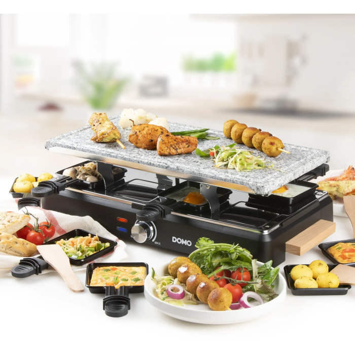 Domo DO9262G Raclette para 8 Personas con Piedra de Cocción y Parrilla 1400 W 1