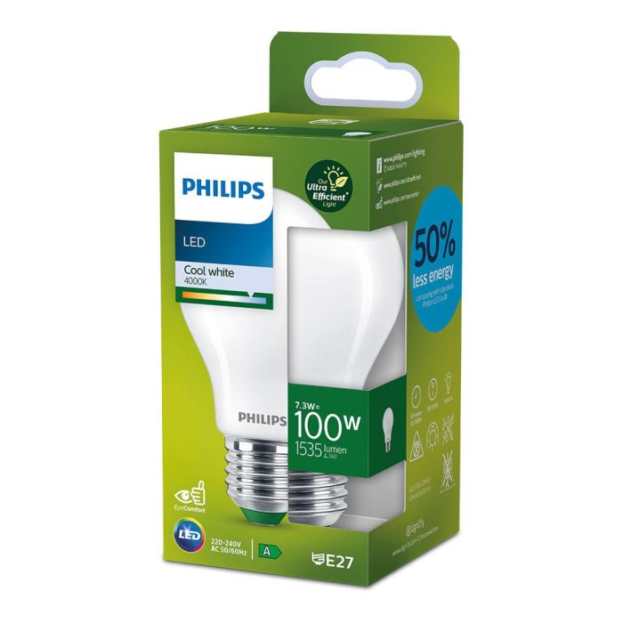 Bombilla ultra efficient led classic 7,3w 1535im e27 4000k, ø6x10,4cm, philips 1