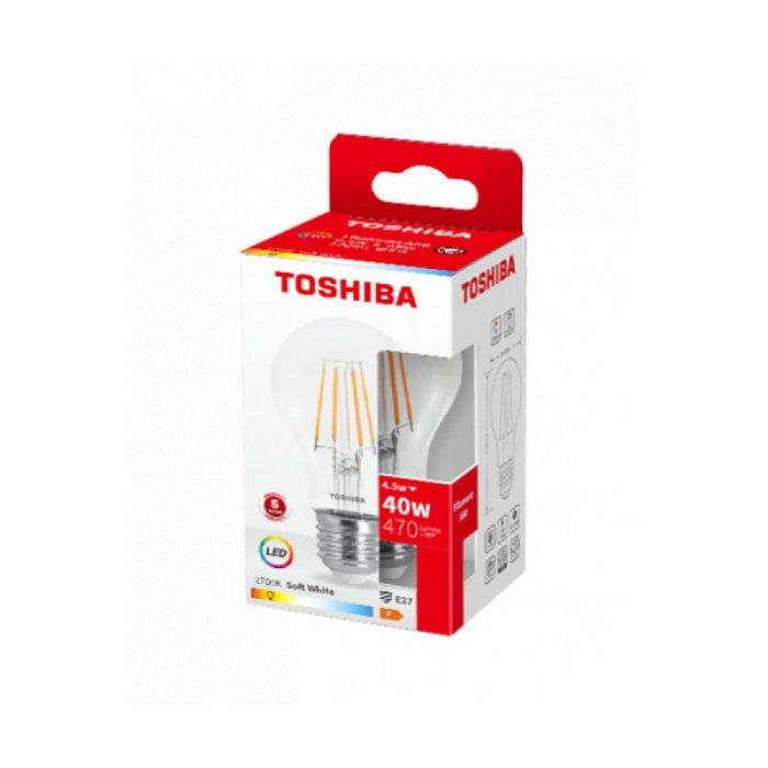 Bombilla LED TOSHIBA E27 A60 4.5W 470Lm Blanco Cálido [TO-DELS-FBW44P527AF11 1 Bombilla LED TOSHIBA E27 A60 4.5W 470Lm Blanco Cálido [TO-DELS-FBW44P527AF11 1
