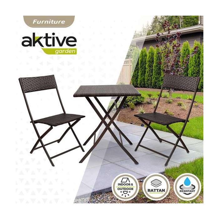 Conjunto de mesa cuadrada plegable (60x72 cm) + 2 sillas de ratán (44x83,5 cm) aktive 7 Conjunto de mesa cuadrada plegable (60x72 cm) + 2 sillas de ratán (44x83,5 cm) aktive 7