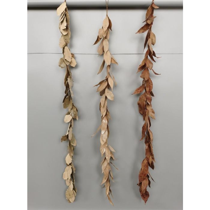 DKD Home Decor Guirnalda Navideña Estilo Alpina con Hojas Natural y Metal Verde Marrón Beige 110 cm de largo (6 Unidades)
