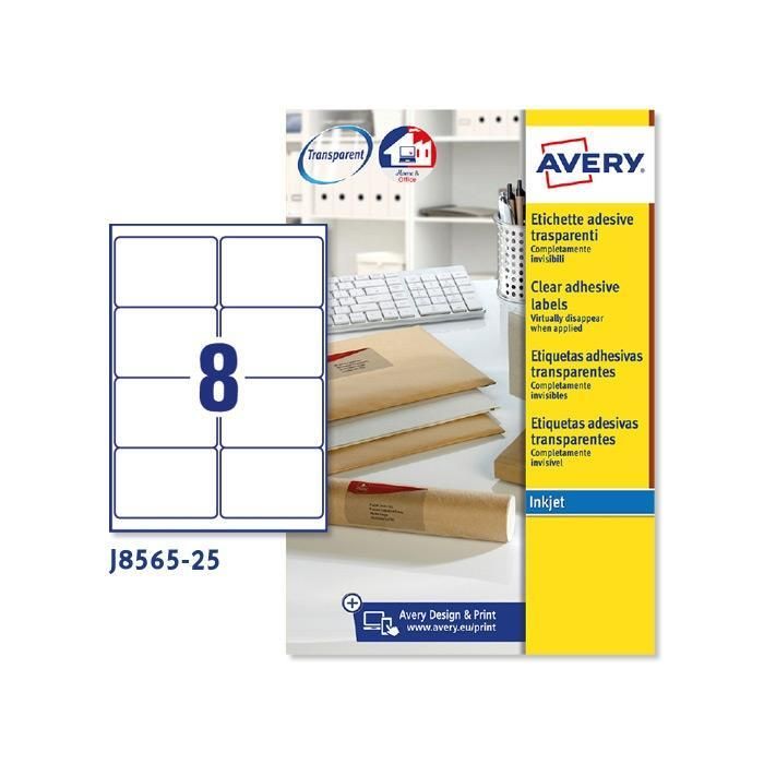 Avery Etiquetas Adhesivas Para Sobres 99,1x67,7 mm Inkjet 8 X 25H Transparentes Avery Etiquetas Adhesivas Para Sobres 99,1x67,7 mm Inkjet 8 X 25H Transparentes