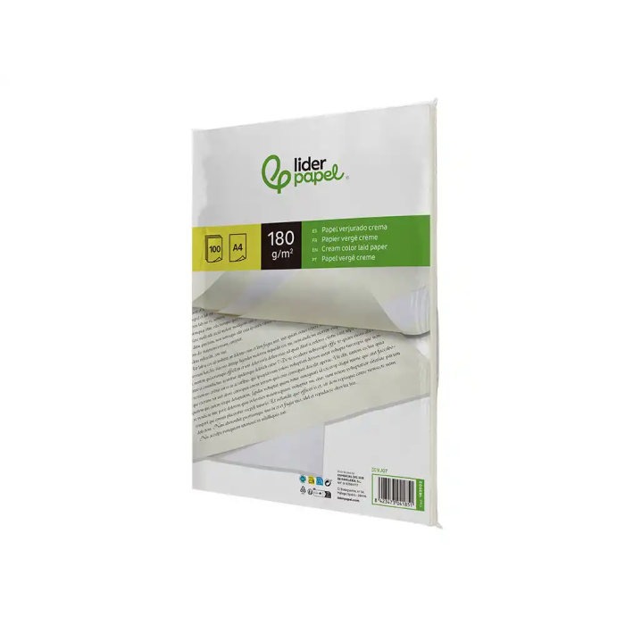 Liderpapel Papel Verjurado A4 180g/m2 Crema Paquete 100 Hojas 2