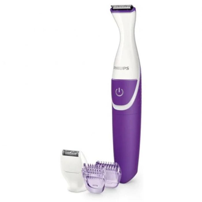 Philips Depiladora Perfiladora Essential BikiniGenie Morado Lavable, Cabezal de Corte Preciso, Incluye Peines-Guía y Funda